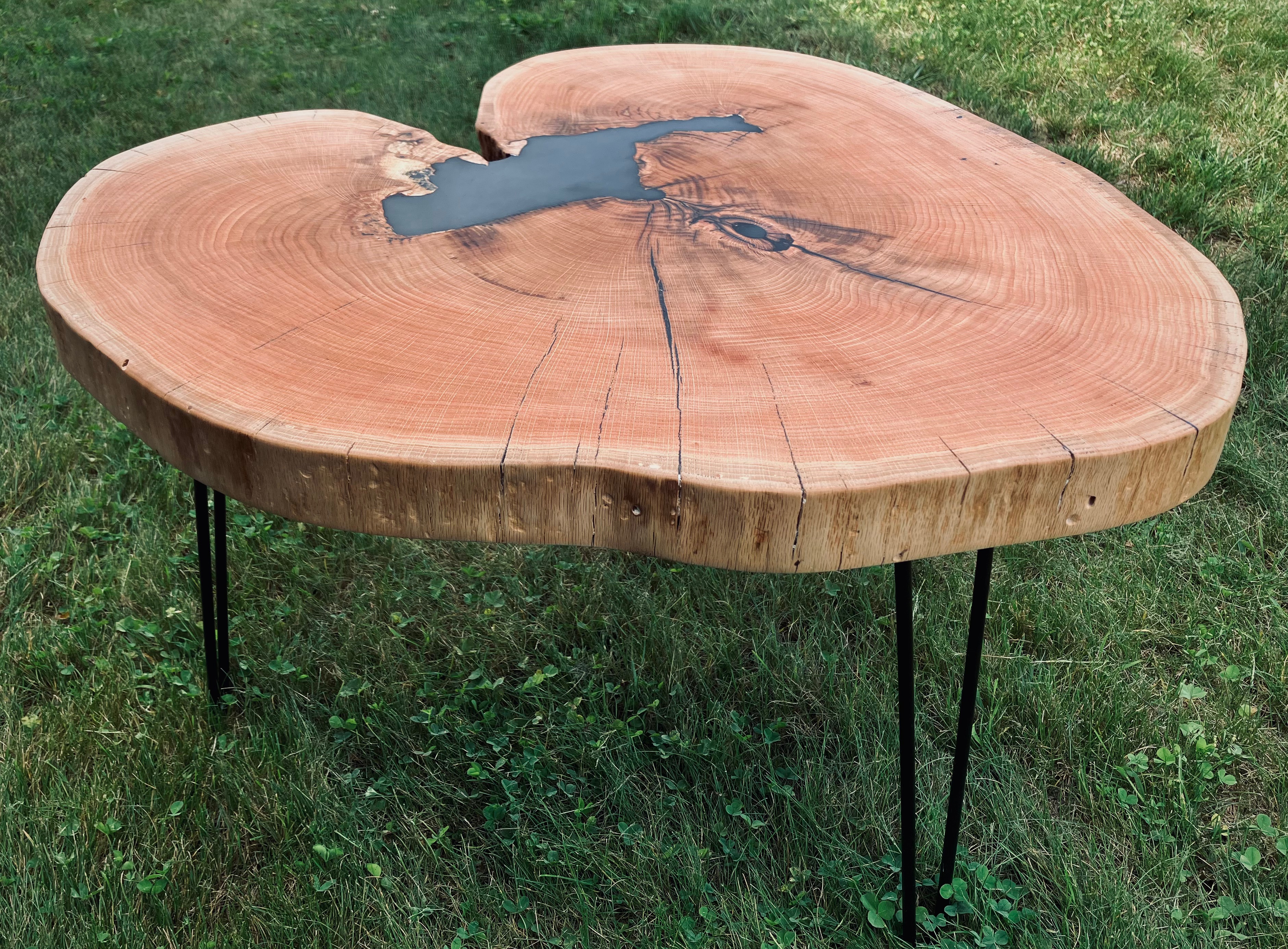 Red oak and epoxy biscuit coffee table! One of two in a matching set. Both are about 28" in diameter and 1.5' thick. Available. Use inquiry page for price and details!